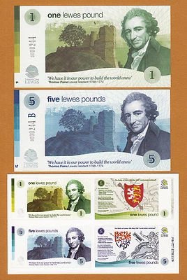 England Transition Town 2014 Commemorative LEWES 1 & 5 Pound Matching Serial UNC - Image 1 of 3