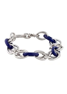 JUDITH RIPKA STERLING SILVER 925 LAPIS & ENAMEL ETERNITY DOUBLE LINK BRACELET - Picture 1 of 5
