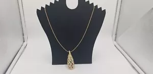 Vintage Gold Tone Snake Chain W/ Egg Shaped Rhinestone Laced Pendant W/ Stones - Picture 1 of 11