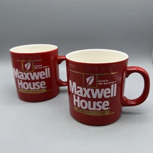 Par de tazas de café instantáneo vintage Maxwell House rojo dorado buena hasta la última gota - Imagen 1 de 8