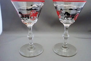 2 Libbey Glass Currier & Ives Pattern Stem #8000 Liquor Cocktail Glasses - Picture 1 of 3