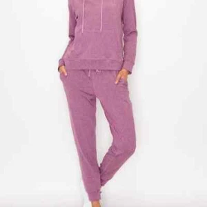 Fleece Lined Pullover Hoodie and Jogger Set Purple Loungewear Womens Large New - Picture 1 of 3