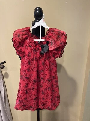 George Red and Black Butterfly Shirt with bow Kids Size 6-6x - Image 1 of 4