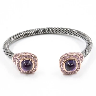 11.98ct Natural Amethyst & Sapphire 925 Sterling Sliver Bangle in Black Rhodium - Image 1 of 4