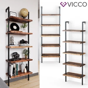 Loft Libreria Scaffale da parete Scaffale da scala 5 ripiani Legno vintage Vicco - Foto 1 di 7