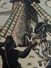 Uruguay Don Quijote y los Molinos Woodblock on paper by Juan Castells Marti  
