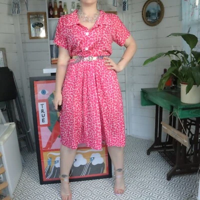Vestido Midi Mod Vintage Retro Años 50 Rosa Geométrico Abstracto Patrón Floral Estampado 14 Foto 1 de 4