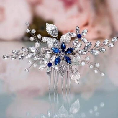 Crystal Bridal Hair Comb With Rhinestones Wedding Accessories Blue Headpiece - Image 1 of 4