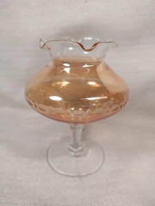Orange Peach Iridescent Art Depression Glass Compote Delicate Etched Deign VGC - Picture 1 of 8
