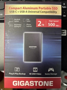 Gigastone 2TB External SSD Read Speed 500MB/s USB 3.2 Type-C External Solid S... - Afbeelding 1 van 1