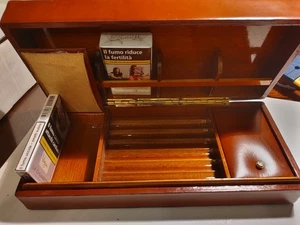 Scatola Portasigarette e Sigari  Vintage in Pelle e Legno  da tavolo - Foto 1 di 11