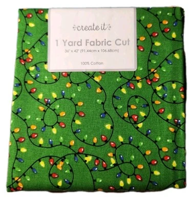 Christmas Mini Lights Green Cotton Craft Sewing Fabric One Yard Cut NEW - Image 1 of 2