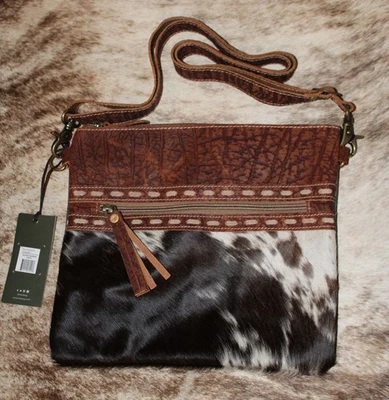 Myra Bag #6781 Patterned Leather, Hairon, Canvas 11"x10"~Diaz Crossbody~Pockets - Image 1 of 4