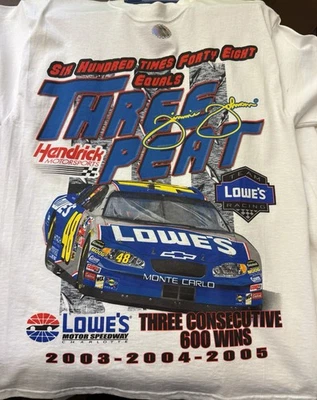 JIMMIE JOHNSON CHAROLETTE 600 THREE PEAT 2003-2005 FRONT & BACK PRINT MEDIUM TEE - Image 1 of 4