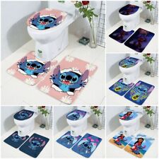 Lilo and Stitch Bathroom Set 3Pcs Non Slip Rug Soft Toilet Lid Cover Bath Mat