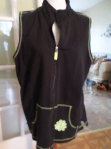 Ladies Size Large Quacker Factory Black Sleeveless Vest w/ Lime Green Rhinestone - Picture 1 of 5