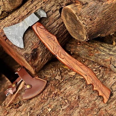 AJ SANITY KNIVES Custom Hand Forged Damascus Steel Viking Bearded Camping Hatchet TOMAHAWK AXE