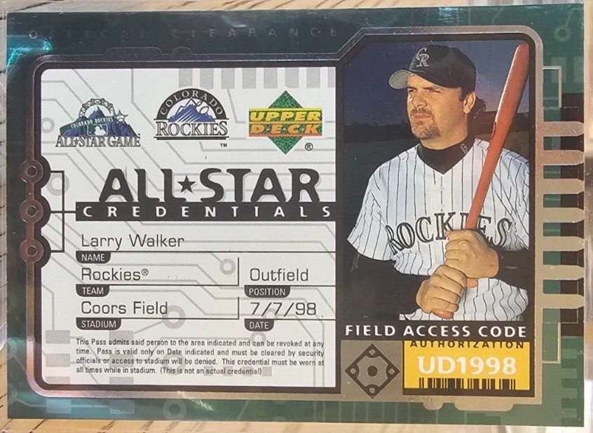 1998 Upper Deck All-Star Credentials Larry Walker #AS17 Colorado Rockies - Image 1 of 2