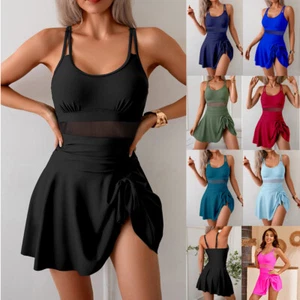 Women's Swim Dress One Piece Swimsuit Tummy Control Swimwear Swimming Skirt New - Picture 1 of 29