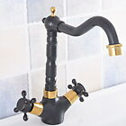 Black Gold Brass Dual Handles Bathroom Kitchen Sink Faucet Mixer Swivel Tap