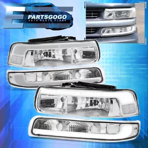 For 99-02 Chevy Silverado 00-06 Suburban LED DRL Clear Headlights + Bumper Lamps - Picture 1 of 9