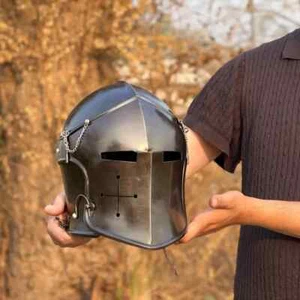 Black Barbuta Helmet ~ Medieval Knight Armor 18g Mild Steel Helmet best gift - Picture 1 of 8