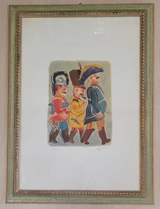 Franz Borghese Litografia a colori Tre militari - Picture 1 of 1