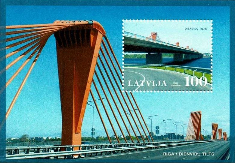 Hoja de recuerdo de LETONIA 2009 - Puente Sur de Riga MNH Foto 1 de 1