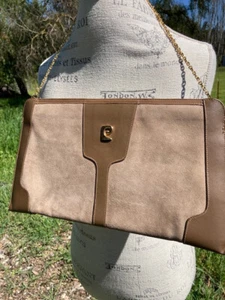 VTG 70s Pierre Cardin Paris Tan Suede Leather Gold Chain Handbag Purse Bag - Picture 1 of 6