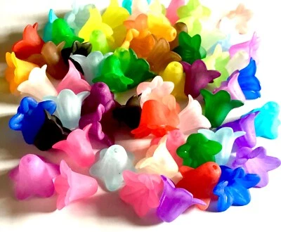 50x Multicolour Acrylic Bell Flower Charm Beads for Jewellery Making - Image 1 of 4