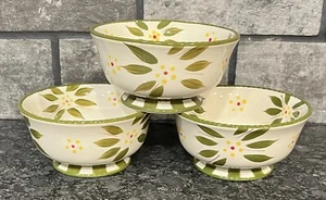 3 Temp-tations by Tara Old World Green 24 Oz Floral Footed Soup/Cereal Bowls - Picture 1 of 5