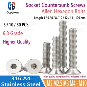 A4 Stainless Steel Countersunk Socket Caps Machine Screws Allen Bolts M2 - M10 - Picture 1 of 6