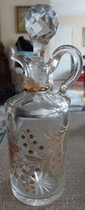 ANTIQUE EARLY 19TH CENTURY FLINT GLASS ETCHED DECANTER W/ GOLD FLORAL - Picture 1 of 12