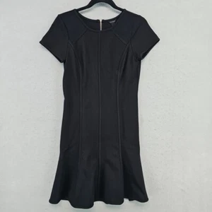 Ann Taylor Little Black Dress Women 2 Black Ponte Princess Lines Flared Hem Chic - Picture 1 of 7