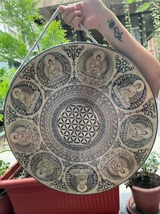 Flower of Life Engraved Gong-Handmade gong-Chakra Healing gong-Buddha Engraved - Picture 1 of 6