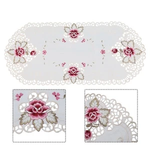 White Embroidered Tablecloth Floral Lace Oval Table Cover Dining Banquet 40x85cm - Picture 1 of 24