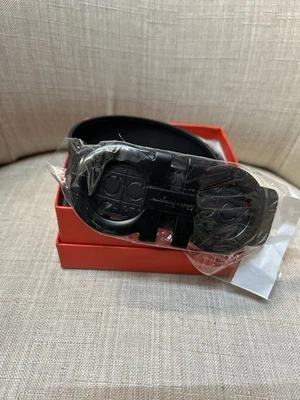 Salvatore Ferragamo Cinturón Hombre Cuero con Doble Hebilla Gancini Hecho en Italia Foto 1 de 2