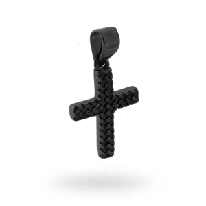 Ciondolo Croce con Zirconi Neri in Argento 925 - Picture 1 of 1