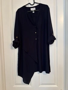 Joseph Ribkoff - Women’s Layered Navy Shirt Dress W/button Tab Sleeves - Size 14 - Picture 1 of 8