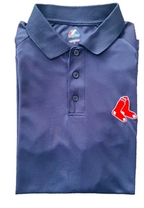 Majestic Men's Cool Base Boston Red Sox Short-Sleeved Polo Shirt Size L Blue - Picture 1 of 6