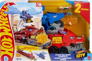 Hot Wheels City Ultimate Dual Dragon Transporter & 2 Die-Cast Cars New Toy Gift - Picture 1 of 6