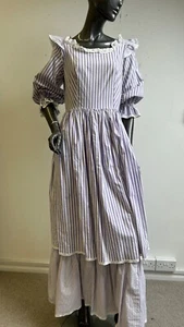 Pretty striped 70s prairie dress. Tiered, ruffles, lace. Victorian style. - Picture 1 of 10