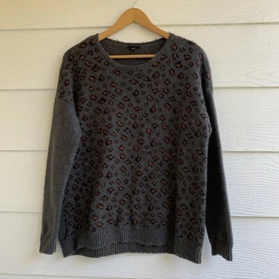Suéter Top Ann Taylor Mezcla Lana Alpaca Mujer L Gris Estampado Leopardo Manga Larga Foto 1 de 4