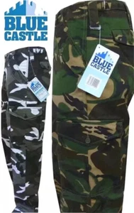 Mens Cargo Combat Work Trousers Army Military Style Camouflage Blue Castle 901C - Picture 1 of 7