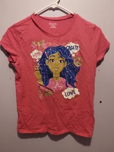 Girls Pink T-shirt Size 10 Childrens Place Inspire Create Love Glitter Peace VGC - Picture 1 of 7