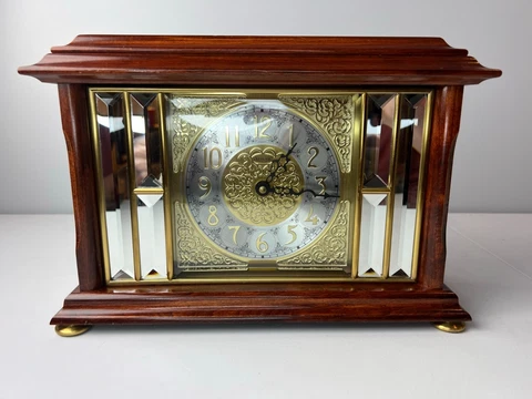 Ansonia Clock Gold Medallion Beveled Mirror Mantle Desk Clock - # 1345 - Tested Cover