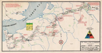 1945 Route Map Trek 5th Armored Division in Europe World War II WW2 Poster - Image 1 of 4