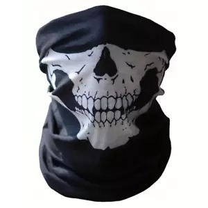 Skeleton Ghost Mask Skull Face Mask Hood Biker Face and Neck Cover White Bone - Picture 1 of 2