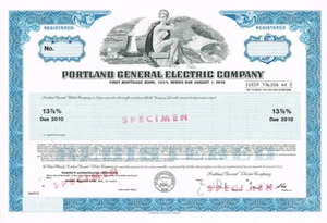 OBBLIGAZIONE IPOTECARIA ORIG PORTLAND GENERAL ELECTRIC COMPANY ESEMPLARE VUOTO CON VIGNETTA - Foto 1 di 2