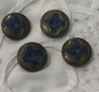 Vintage Brass &amp; Navy Blue Flat Back Buttons x 4